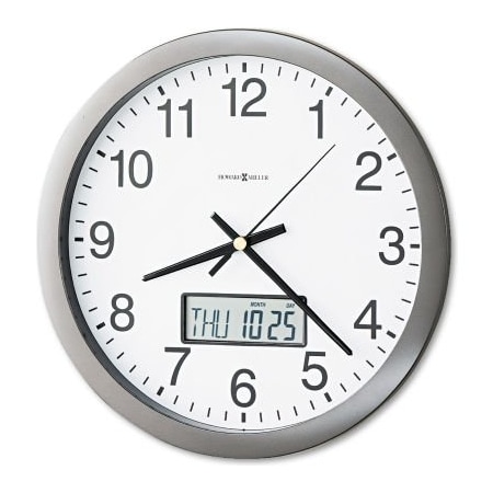 Howard Miller Clock Co Howard Miller  Chronicle Wall Clock with LCD Inset, 14" Overall Diameter, Gray Case, 1 AA 625195
